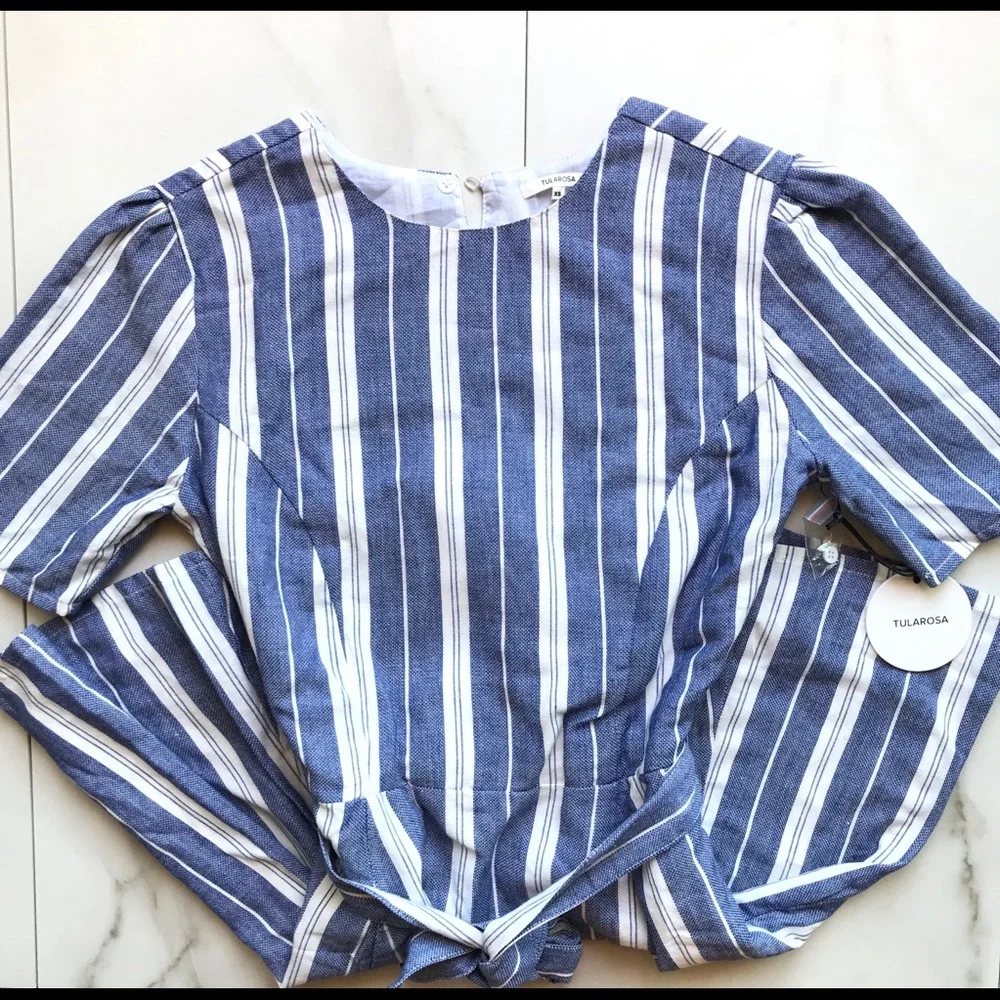 Tularosa Iris Blue & White Stripe Mini Wrap Dress - Picture 4 of 5